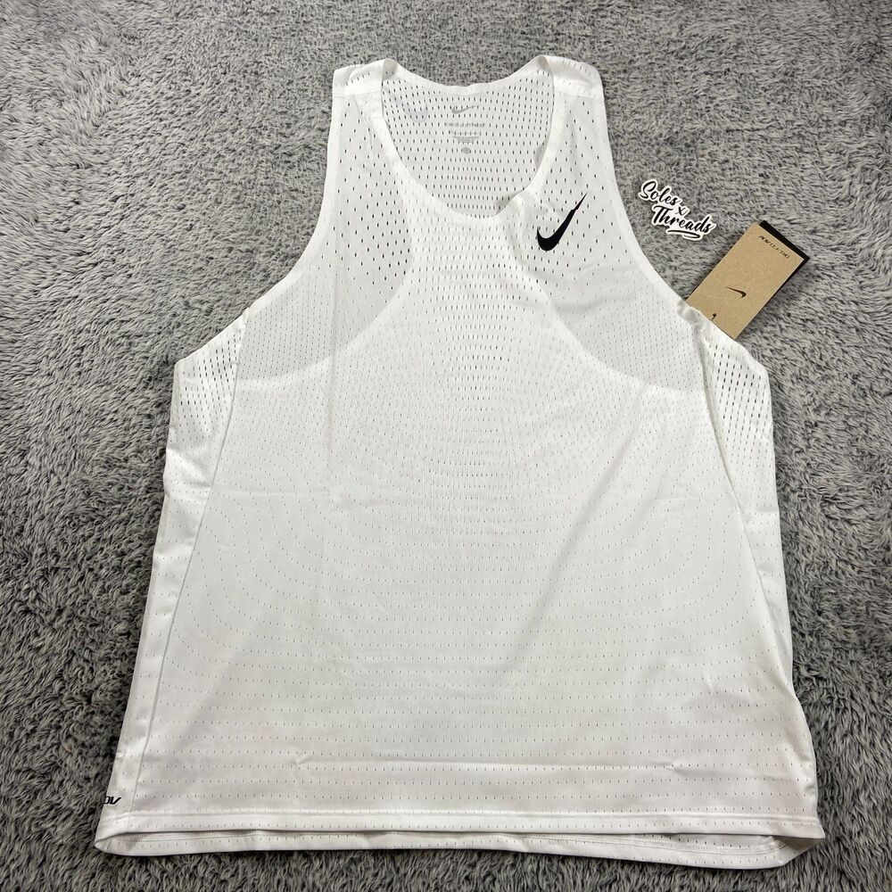 Nike AeroSwift Dri-FIT ADV Running Singlet Size Large Men White Black FN4231-121